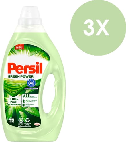 Persil - Vloeibaar Wasmiddel - Green Power - 3 x 1,25L (75 wasbeurten)