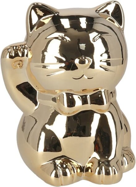 Gerimport Spaarpot Kat - goudkleurig - glanzend - poes - 15,5 cm