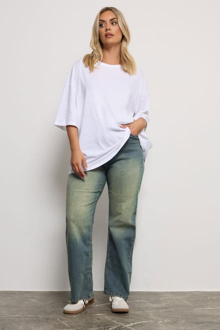 Yours Jeans Met Wijde Pijpen En Gewassen Effect In Blauw Size 42