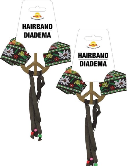 Atosa Verkleed haarband peace teken - 4x - groen - meisjes/dames - Hippie/flower Power