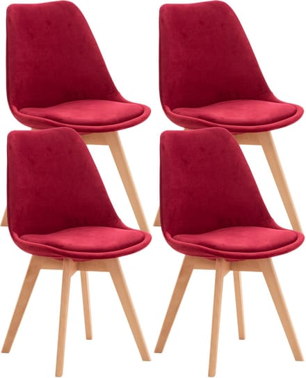 CLP Linares Set van 4 eetkamerstoelen rood Fluweel