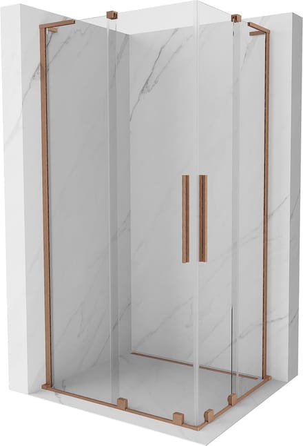 Mexen Velar L Duo schuifdouchecabine 90 x 80 , transparant, geborsteld koper - 871-090-080-02-03-65