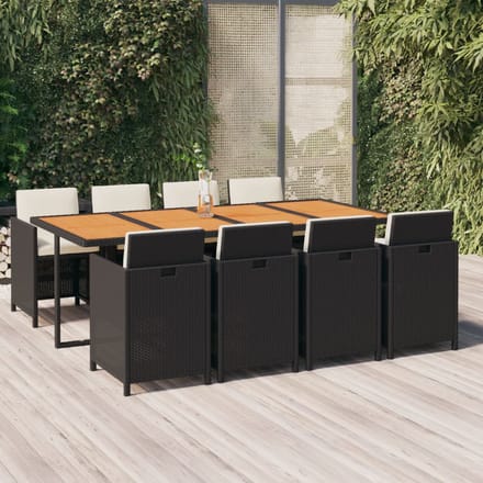 vidaXL - 9-delige - Tuinset - met - kussens - poly - rattan - zwart