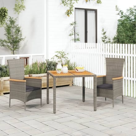 vidaXL - 3-delige - Tuinset - met - kussens - poly - rattan - grijs