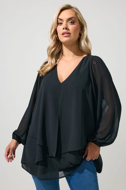 Yours London Zwarte Gelaagde Blouse Met Vhals Size 48