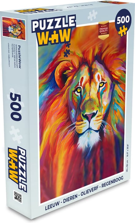 Puzzel Leeuw - Dieren - Olieverf - Regenboog - Legpuzzel - Puzzel 500 stukjes