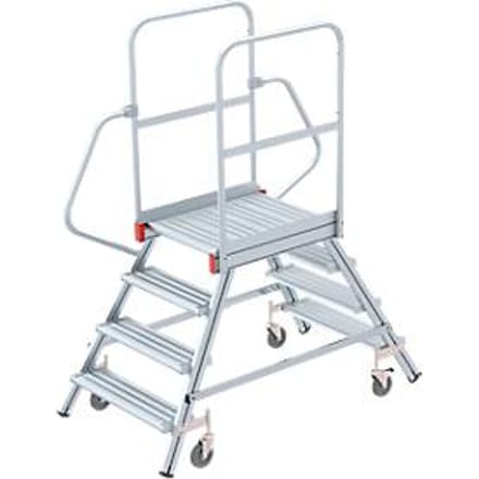 Aluminium platform met wielen, dubbelzijdig, 4 treden