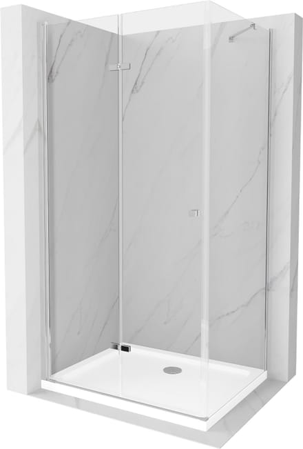 Mexen Lima opklapbare douchecabine 100 x 80 , transparant, chroom + Flat douchebak - 856-100-080-01-00-4010