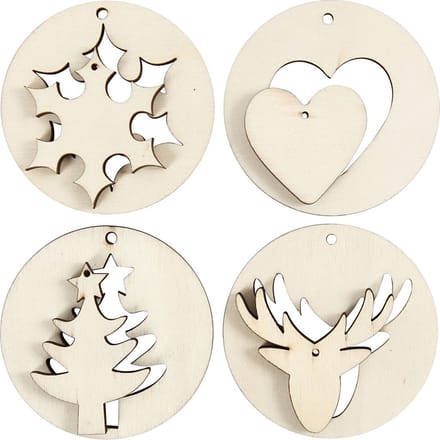 2-in-1 Hangende decoraties, d 7 cm, gatgrootte 3 mm, dikte 4 mm, 8 stuk