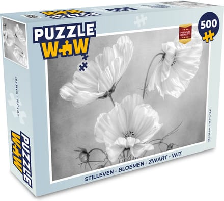 Puzzel Stilleven - Bloemen - Zwart wit - Klaproos - Botanisch - Legpuzzel - Puzzel 500 stukjes