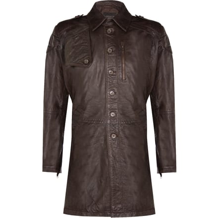 Zachte lange militaire trenchcoat van noodlijdend leer