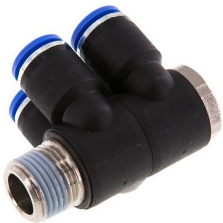 12mm x R1/2'' 4-way Manifold Messing/PA 66 Insteekfitting Buitendraad Draaibaar NBR