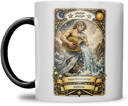Sterrenbeeld mok - Waterman - Zwart - Tarot mok - Gepersonaliseerd met naam en datum