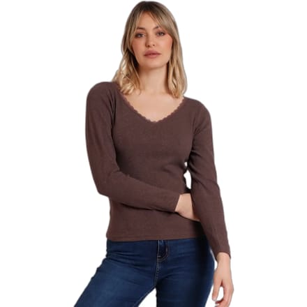 Geribbelde romantische T-shirt met lange mouwen voor dames Admas