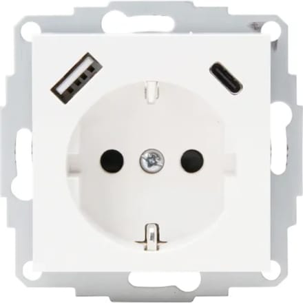 Kopp Athenis Wandcontactdoos 1-voudig Met Randaarde En Shutters, 2-voudig Usb-a+c Mat-wit