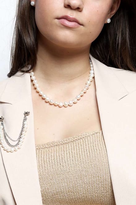 PROUD PEARLS® parelketting met witte 9/10mm barok parels 47cm lengte