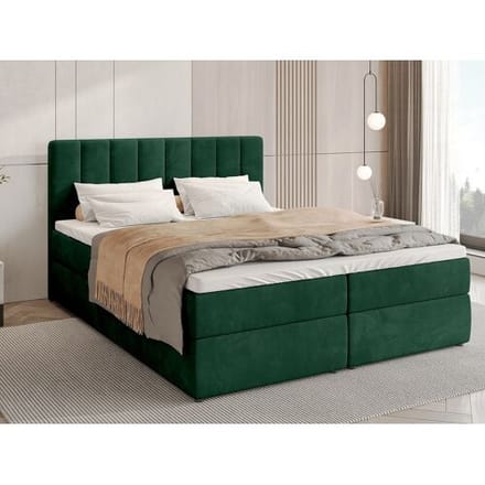BroMARKT Boxspringbed met hoofdeinde, matras en dekmatras - DENVER - 160x200 - groente