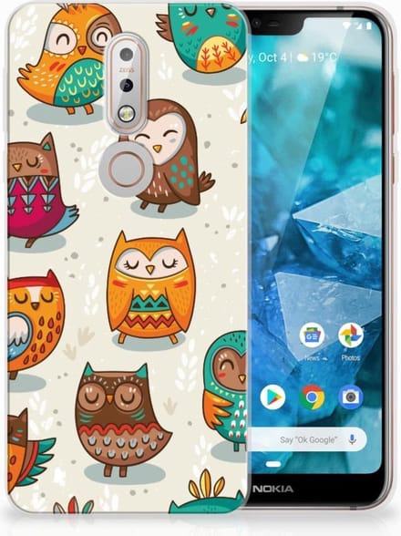 Nokia 7.1 TPU Hoesje Vrolijke Uilen