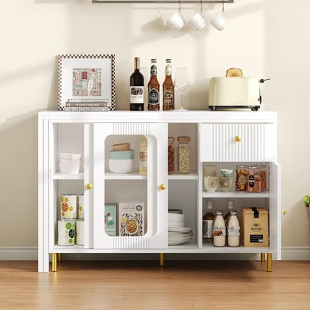 REDOM - Dressoir Met Uitschuifbaar En Uitklapbaar Blad - Modern - Voor Eetkamer Of Keuken - MDF - Wit - 116 x 40 x 78,5 cm