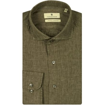 Thomas Maine Overhemd Roma Modern Kent Linnen Délavé Olive / male