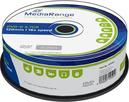 DVD-R MediaRange 4.7GB|120min 16x speed | 25 stuks
