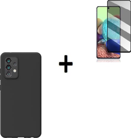 Samsung Galaxy A52 Hoesje - Siliconen - Samsung Galaxy A52 Screenprotector - Hoesje Zwart Case + Privacy Screenprotector