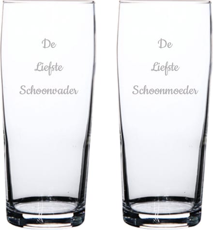 Gegraveerde bierfluitje 19cl De Liefste Schoonvader-De Liefste Schoonmoeder