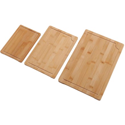 3 pièces Planches à Découper Bois Lisse Planches à Découper avec Rainures à Jus Poignées Intérieures pour Cuisine beige