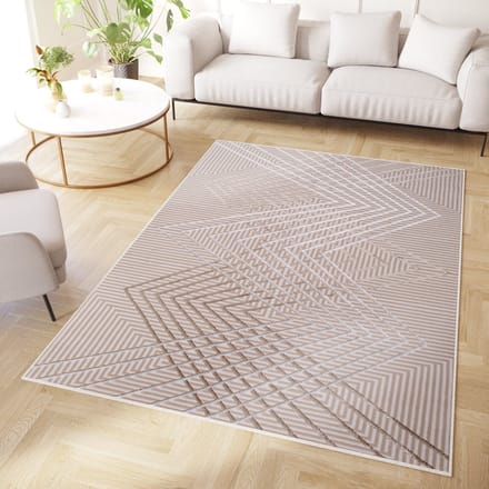 Tapiso Crystal Vloerkleed Beige Zigzag 3D Effect Laagpolig Tapijt Maat- 200x300