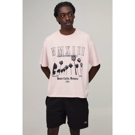 Oversized Boxy Bedrukt T-shirt & Short Set | Pink | Size Medium