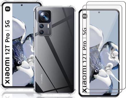 Hoesje geschikt voor Xiaomi 12T / 12T Pro - 2x Screen Protector GlassGuard - Back Cover Case ShockGuard Transparant & Screenprotector