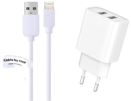 OneOne 2.4A lader met 2 poorten + 1,0m OneOne Lightning kabel. Oplader adapter past op Apple iPhone 12 Pro Max, iPhone 13, iPhone 13 Mini, iPhone 13 Pro, iPhone 13 Pro Max, iPhone 14, iPhone 14 Pro, iPhone 14 Pro Max
