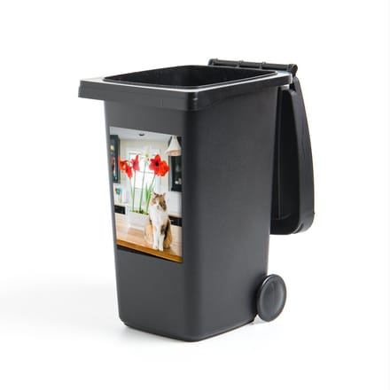 Container sticker Kat - Bloemen - Tafel - 40x60 cm - Kliko sticker