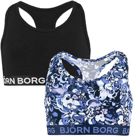 Björn Borg meisjes cotton stretch 2P bralettes basic flowers zwart & blauw