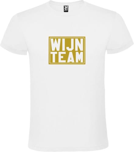 Wit T shirt met print van " Wijn Team " print Goud size XXXXL