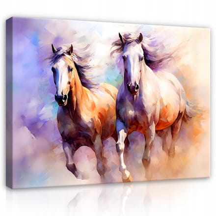 WALLARENA - Canvas schilderij - 100x70 cm - abstracte waterverf van paarden op doek