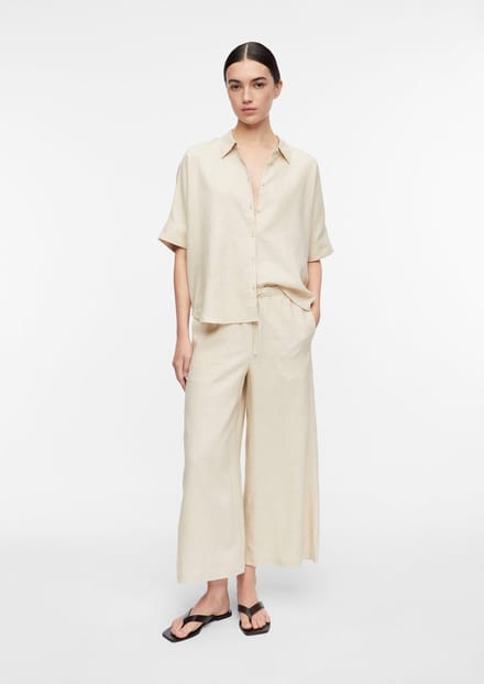 Linnen mix brede culotte rok met elastische taille voor dames COMMA