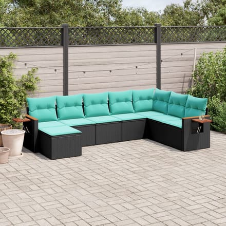 vidaXL - 8-delige - Loungeset - met - kussens - poly - rattan - zwart