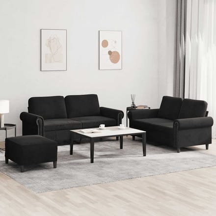 vidaXL - 3-delige - Loungeset - met - kussens - fluweel - zwart