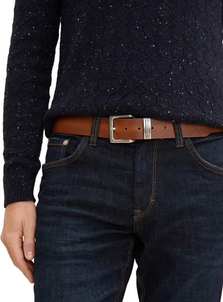 Tom Tailor - TTTOM leren riem met vierkante gesp - Maat 120 - light brown uni