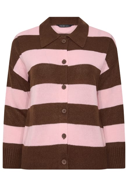 Limited Collection Chocoladebruin En Roze Gestreept Vest Size 46-48