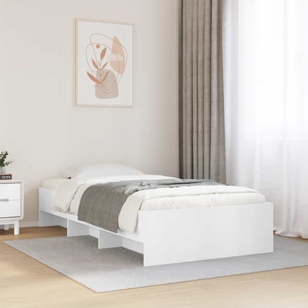 vidaXL - Bedframe - met - plank - met - opslag - Wit - 80 - x - 200 - cm - Bewerkt - hout