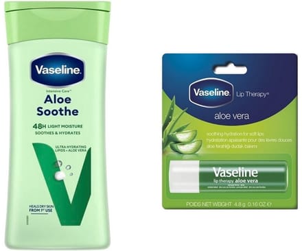 Vaseline Bodylotion Aloe Soothe 400 ml & Vaseline Stick Aloe Vera 4.8 ml