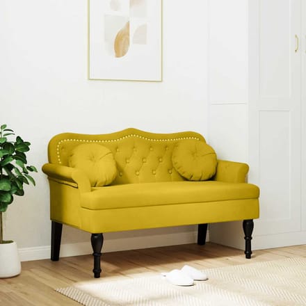 vidaXL - Bankje - met - kussens - 120,5x65x75 - cm - fluweel - geel