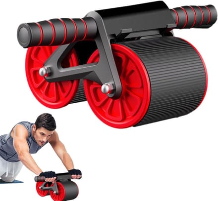 Buikspierroller - Core trainer - Krachtraining thuis - Automatische rebound - 37 cm - Rood blauw grijs