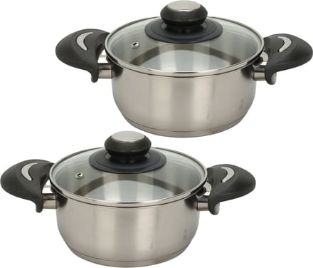 Excellent Houseware Kookpannen set - 2x - glazen deksel - RVS - 2.7 en 3.5 liter