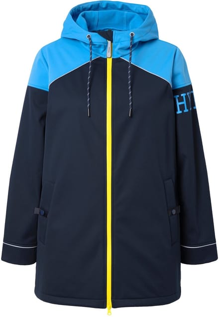 Ulla Popken - Dames - Lange softshell-jas waterafstotend 2-weg rits - Marine - Maat 42+