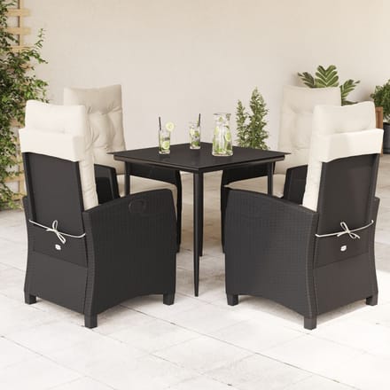 vidaXL - 5-delige - Tuinset - met - kussens - poly - rattan - zwart