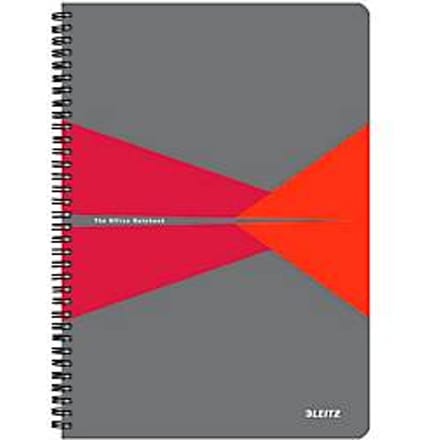 Leitz Office collegeblok, A4-formaat, 90 geruite vellen, 360° openend, spiraalbinding, kartonnen omslag, FSC®-gecertificeerd, rood
