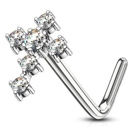 Neuspiercing L-Bend CZ kruis 0.8x6 - zilver - LMPiercings